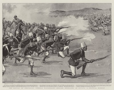 De Slag bij Omdurman, brigade van generaal Macdonald slaat een aanval af, een kritiek moment door Henry Marriott Paget